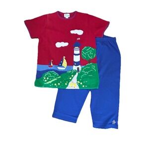 Quaker Factory NWT 2Pc Knit Sweater Tunic & Cropped Pants Sz L Nautical, Sailing